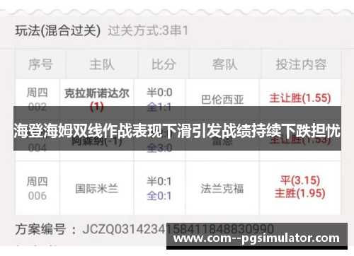 海登海姆双线作战表现下滑引发战绩持续下跌担忧